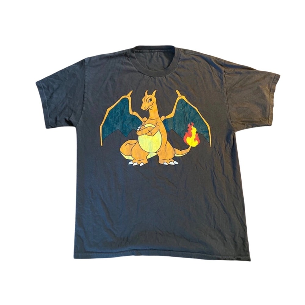 Gildan Pokemon Charizard T-Shirt Unisex Gray Excellent Graphic Tee Cotton
